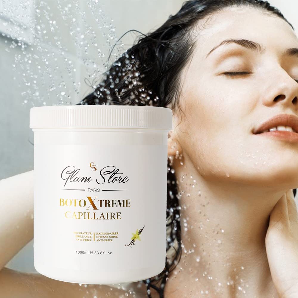 Glam Store botoxtreme masque reconstructeur capillaire - soin ultra concentré - kératine - acide hyaluronique - cheveux très abimés - 1000 mL (vanille)