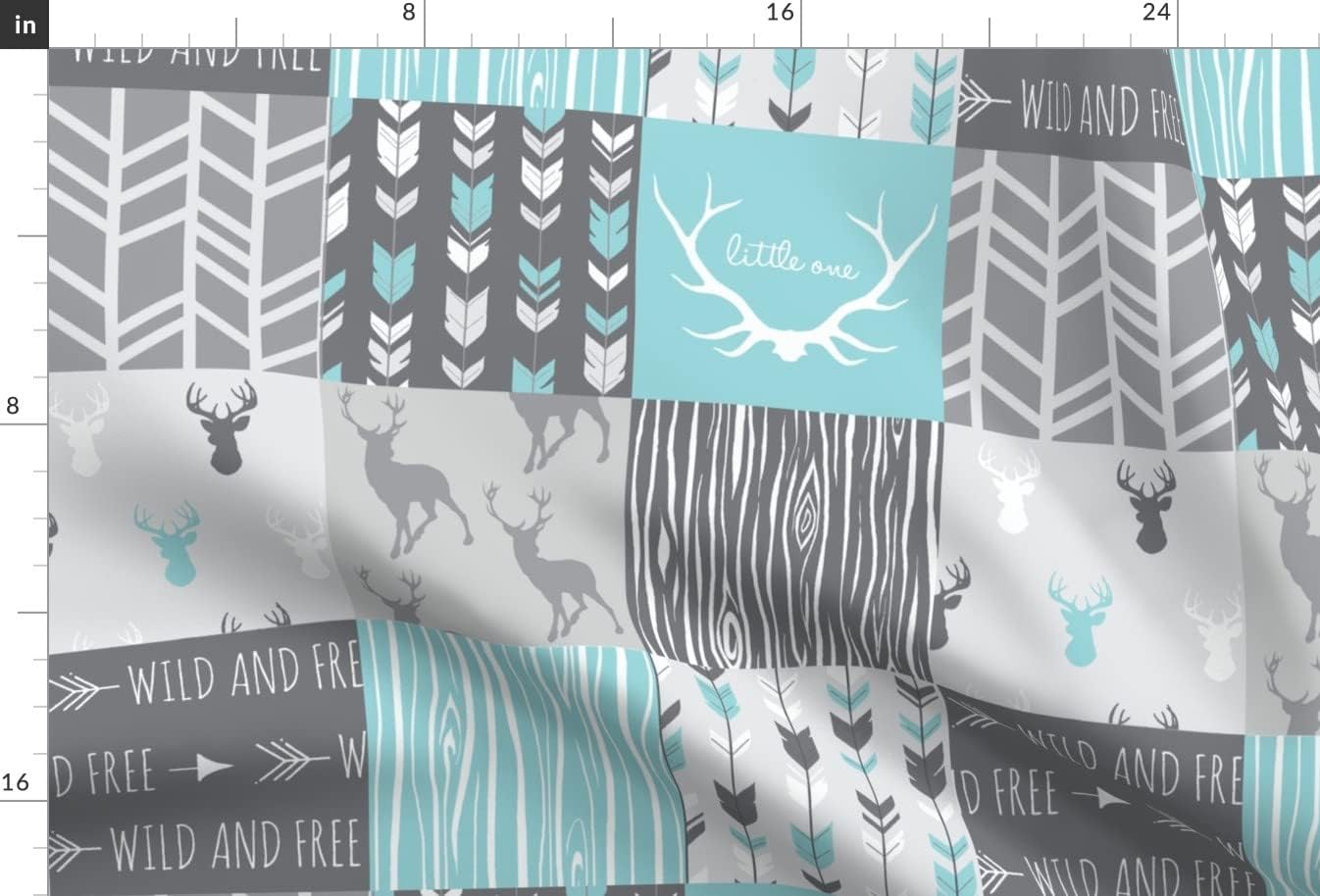 Spoonflower Fabric - Patchwork Deer Aqua Grey Wholecloth Quilt Gray Printed on Upholstery Velvet Fabric Fat Quarter - Upholstery Home Decor Bottomweight Apparel