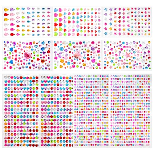 2054 Peças brilhantes para o rosto, brilhos para o rosto, artesanato para crianças, autocolantes decorativos, autocolantes autoadesivos com brilhos de diamantes para festival, crianças, bricolage