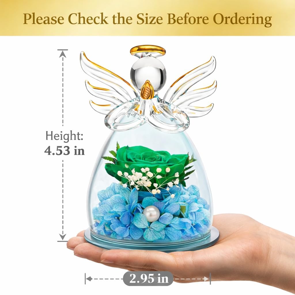 ANLUNOB Birthday Gifts Women Rose for Her for Him Rose Petals Flower Gifts for Mom Preserved Real Rose in Angel Glass Gifts for Women Rose Gifts Idea for Wife Flowers for Decoration