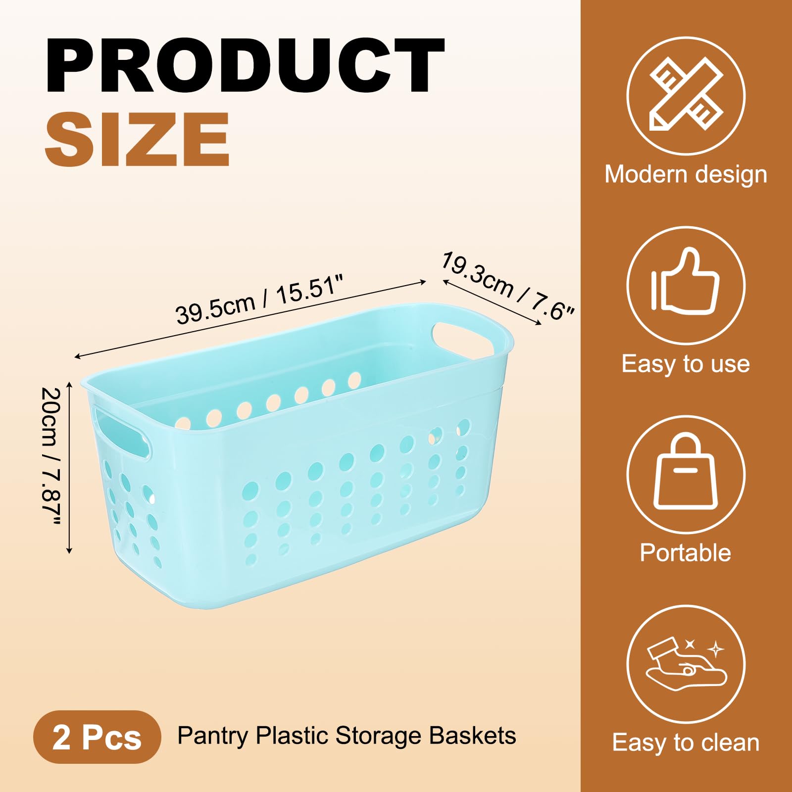 QUARKZMAN 2Pack Cestas De Almacenamiento De Plástico Para Despensa, 15.55x7.87x7.6" Contenedor Organizador Apilable Con Asas Bins De Organización Para Estantes Baños Dormitorios Armario