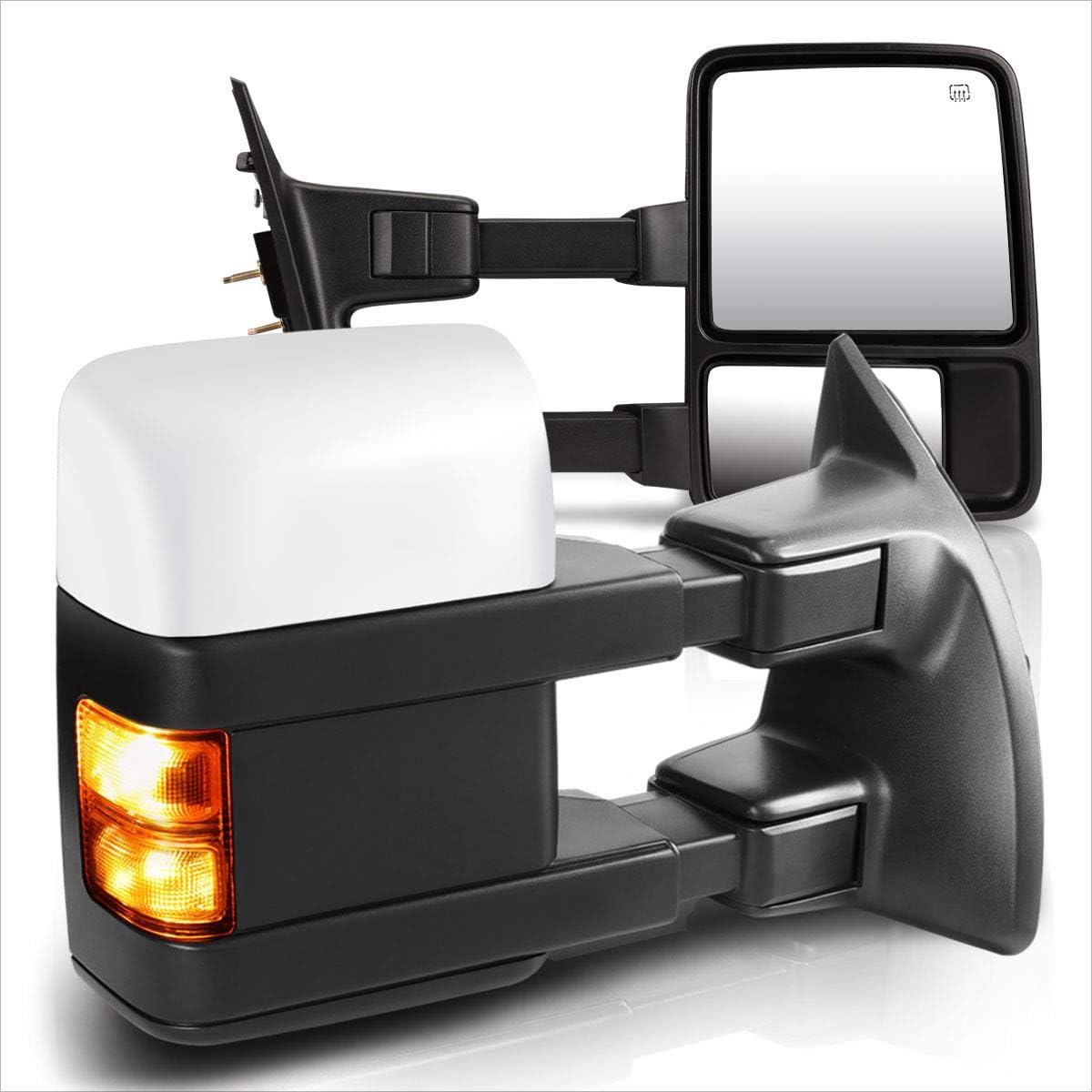 [Pair] Power Heated Tow Towing Mirrors Side Mirrors w/Amber Signal Compatible with 99-07 F250-F550 Super Duty,Chrome