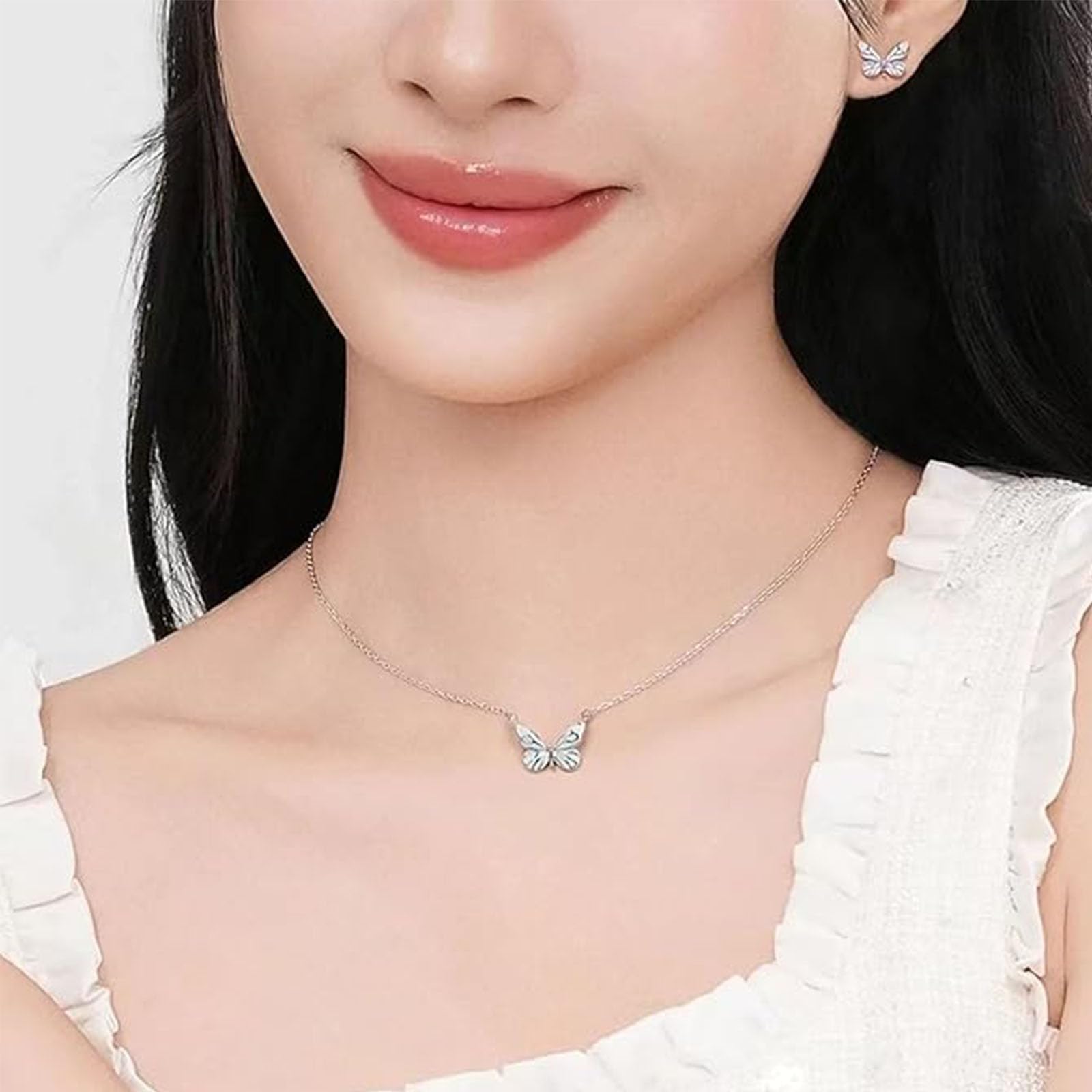 Juego de collar y pulsera de la colección de mariposas luminosas, collar de mariposa, collar con colgante que brilla en la oscuridad para mujer