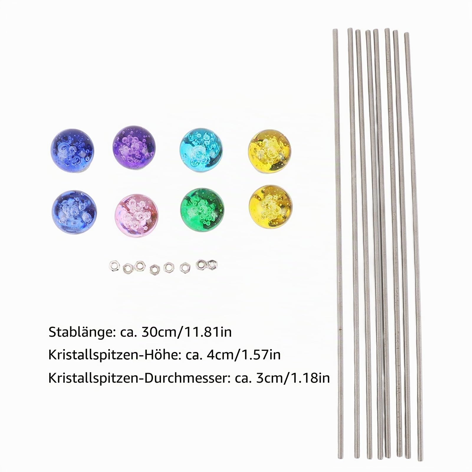 8 Stück Gartenpfähle mit Perlen, Feenstab Perlen Gartenstecker Zauberstäbe Kit mit Kristallstopper Oben, Edelstahl-Gewindestangen, Gartenstecker, Kunsthandwerk für die