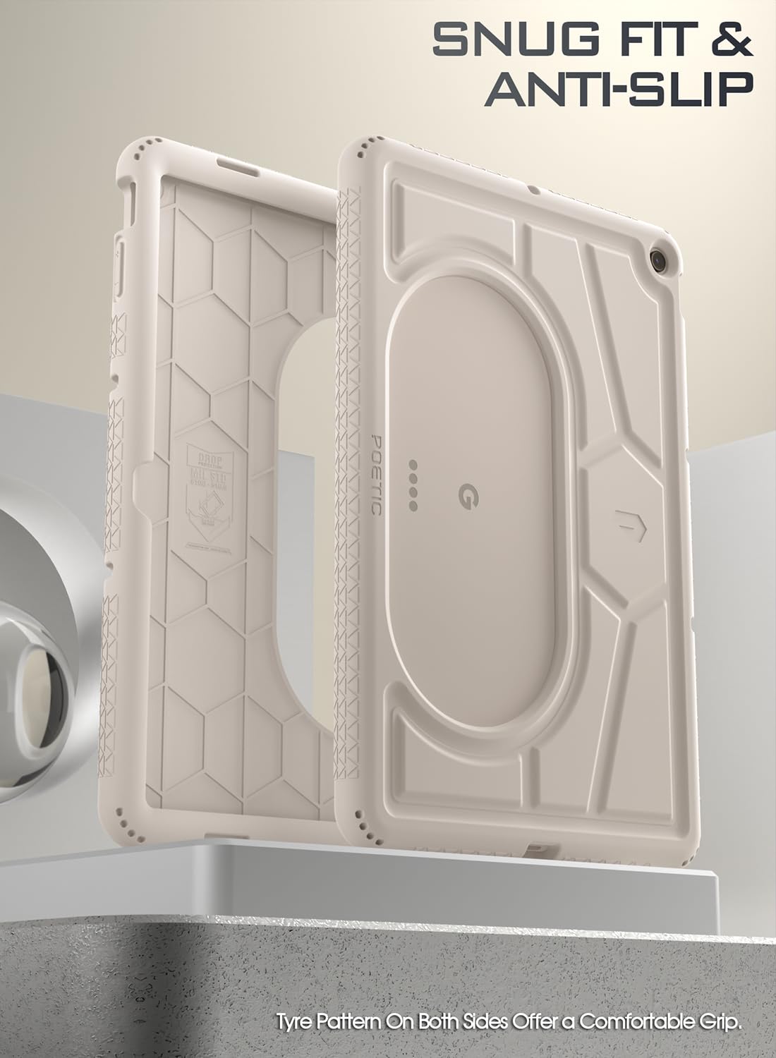 Poetic TurtleSkin Series for Google Pixel Tablet Case 11 inch (2023), Heavy Duty Shockproof Rugged Kids Friendly Drop Protection Silicone Cover Case, Porcelain