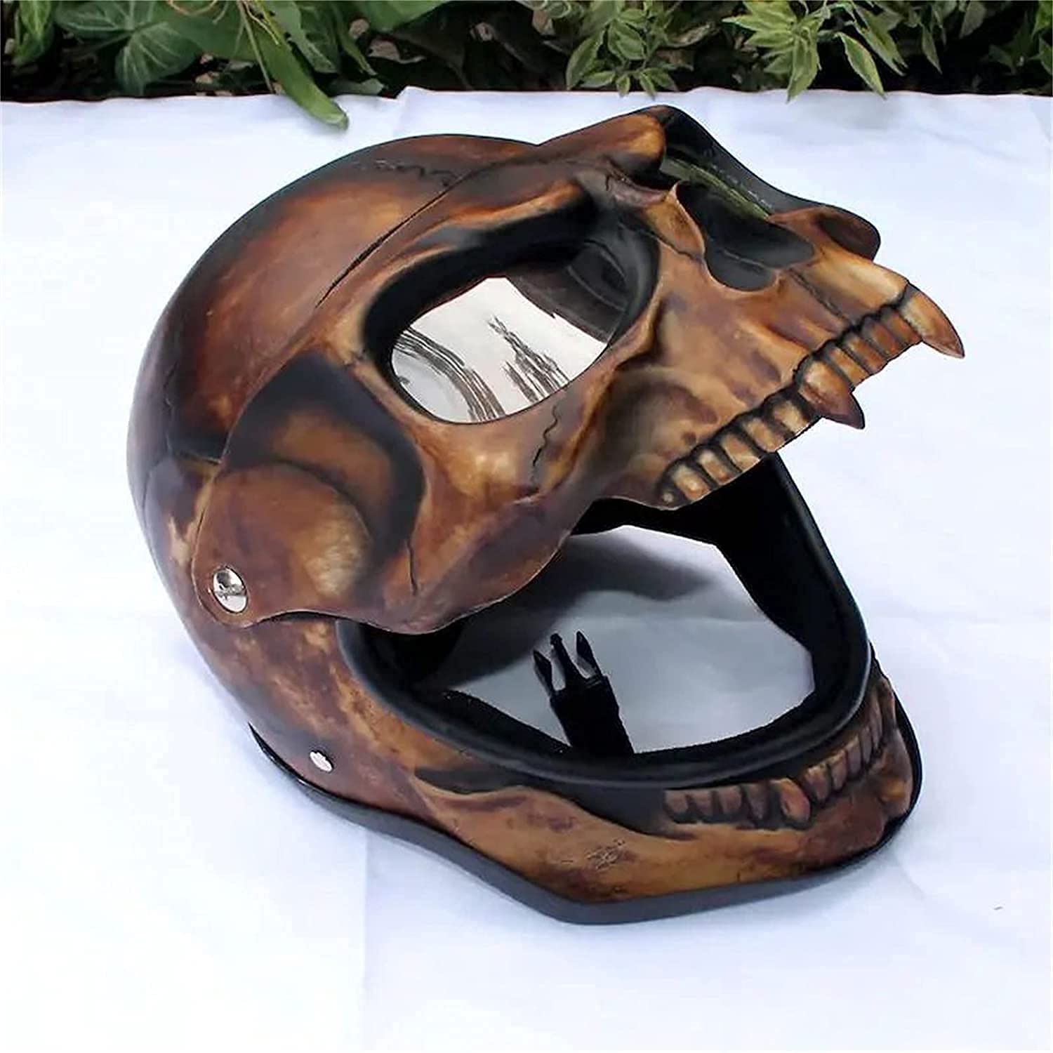 Maschera di Halloween Negromante Casco Teschio, Decorazione Horror Testa Completa Maschera Teschio/Casco Mascella Mobile, Visiera Teschio Scheletro Casco Moto Flip Up D(PVC),XL