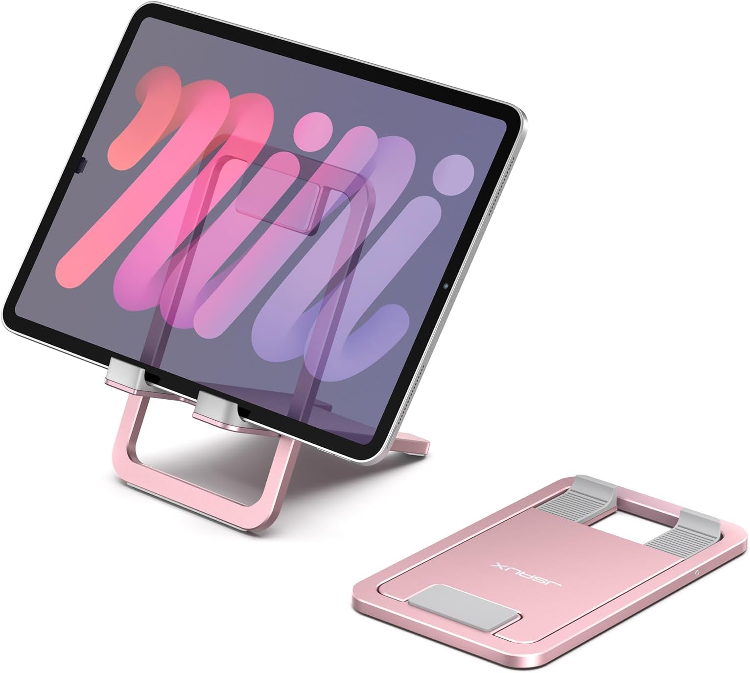 JSAUX Universal Tablet Stand, Portable Foldable Tablet Holder for Desk Compatible with iPad Mini/Air/Pro, Samsung Galaxy Tab, Kindle Fire, Steam Deck, Switch, ROG Ally, iPhone and Other Tablets-Pink