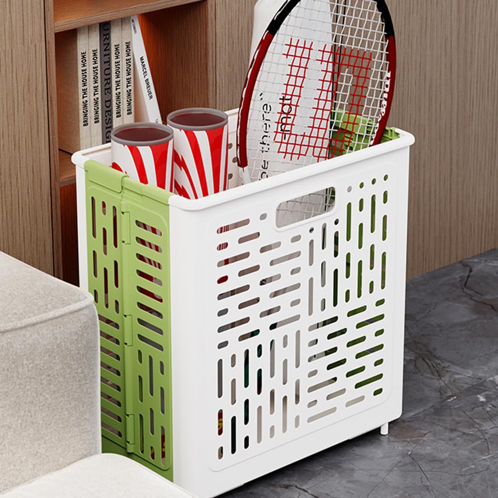 Cesto per la biancheria in plastica SenaiMy, con ruote, pieghevole da 50 litri, ideale per lavanderia, camera da letto o esterni, carrello portabiancheria pieghevole con manici