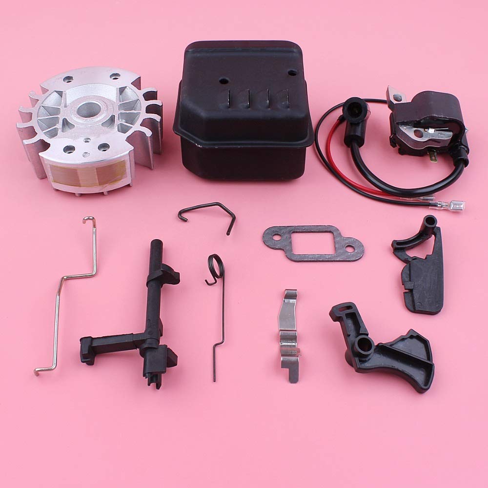 HAOHAO Agotar Kit silenciador del Volante Bobina de Encendido Gatillo Choke Varilla Muelle Compatible with Stihl MS180 MS170 Motosierra 018 017 Repuesto