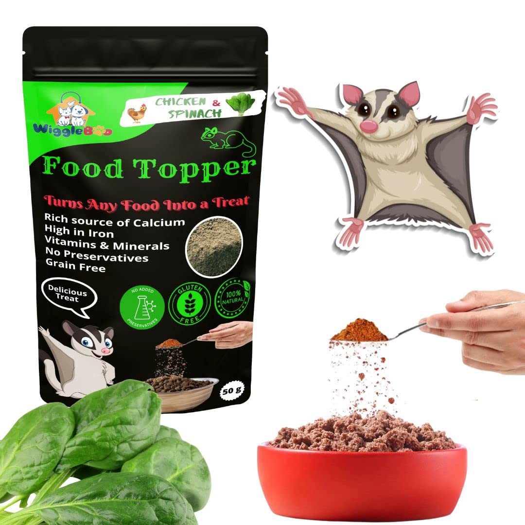 WiggleBoo Magical Sugar Glider Food Topper || Joy of Best Taste || Chicken & Spinach Flavour || Grain Free & Protein Rich || Natural Dewormer || 50g