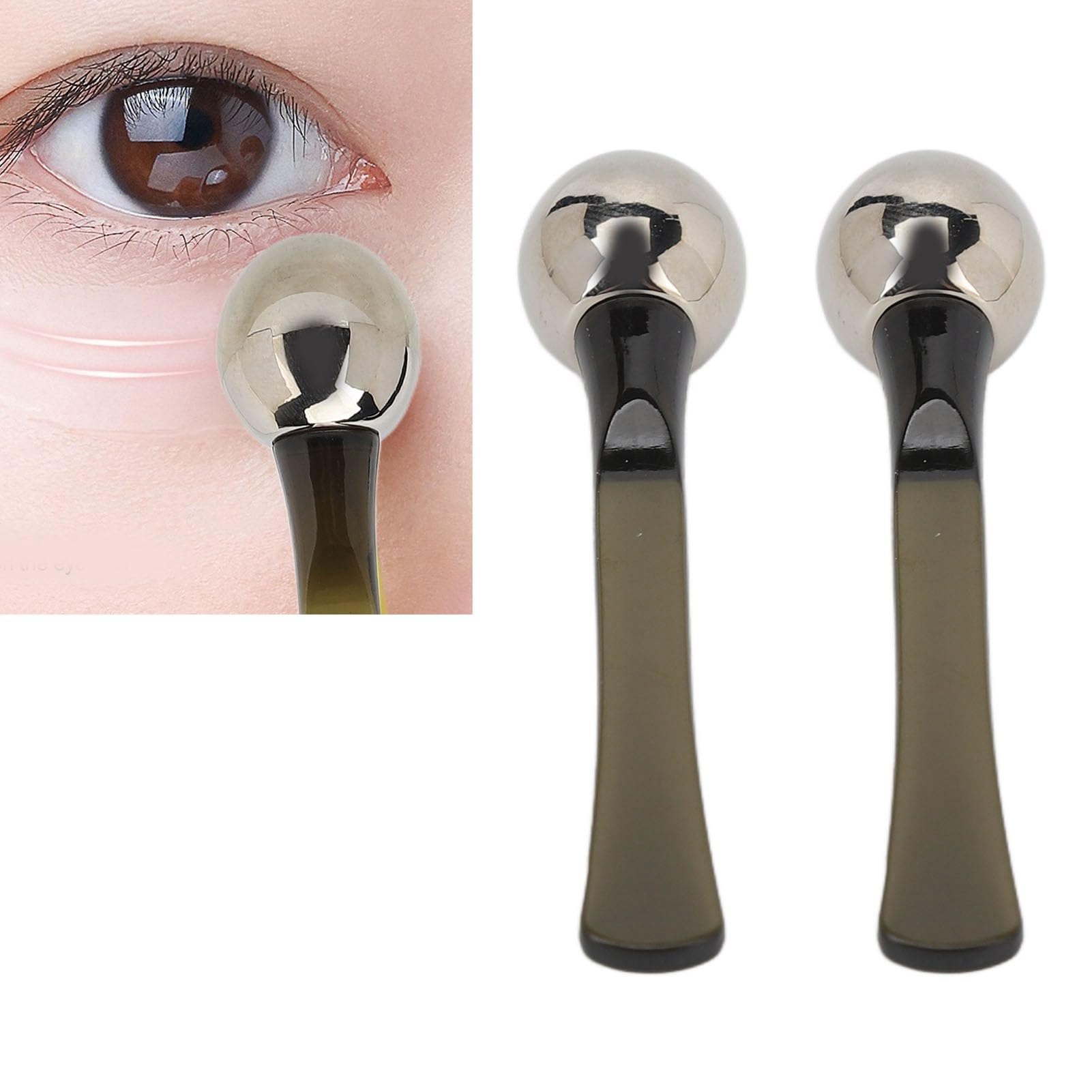 Aplicador de Crema para Ojos de 2 Piezas, Bolas de Rodillo de Aleación de Zinc, Masajeador, Cuchara para Crema, Aplicador para el Cuidado de los Ojos, Varita para Reducir el