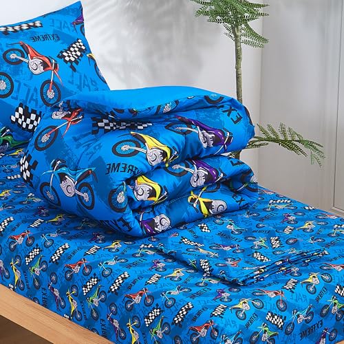 Image of lasoftan Toddler Bedding Set, Toddler Bed Comforter Sets for Girls, Toddler Bed Set, Motorcycle Printed