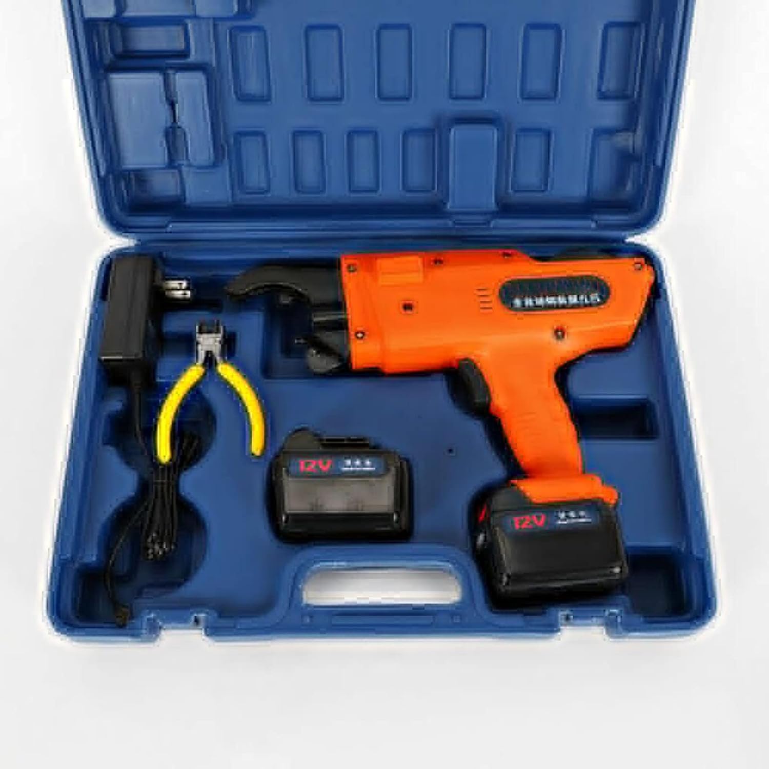 12v Automatic Tying Machine Handheld Rebar Tier Tying Machine Orange Strapping Machine Tying Range 30-60mm Electric Rebar Bender for Bending Rebar, Steel Bar, Floor Pipe, Steel Rod