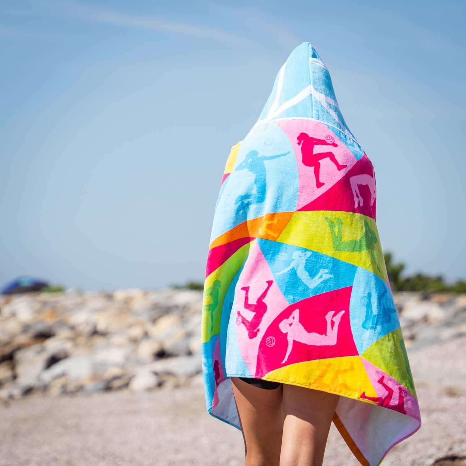 ChalkTalkSPORTS Volleyball Premium Hooded Beach Towel | Multicolor Volleyball Player