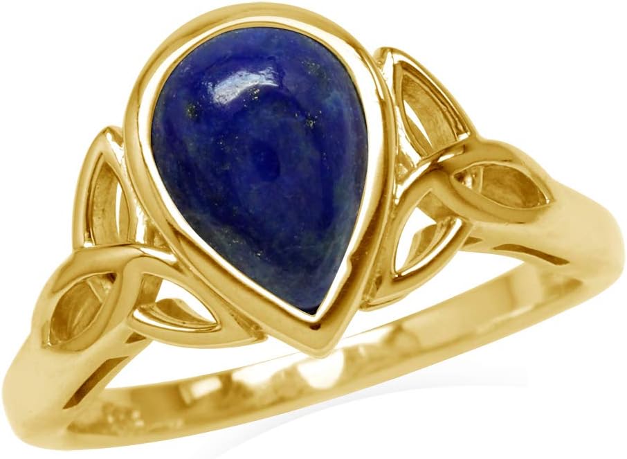 Silvershake 10X7mm Pear Shape Cabochon Gemstone White Gold Plated 925 Sterling Silver Triquetra Trinity Celtic Knot Solitaire Ring Jewelry for Women