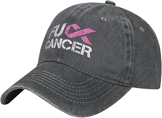 Fu-ck Cancer Breast Cancer Support Golf Hat Travel Hats Hiking Hat Women Gifts for Men Summer Cap Black-VV