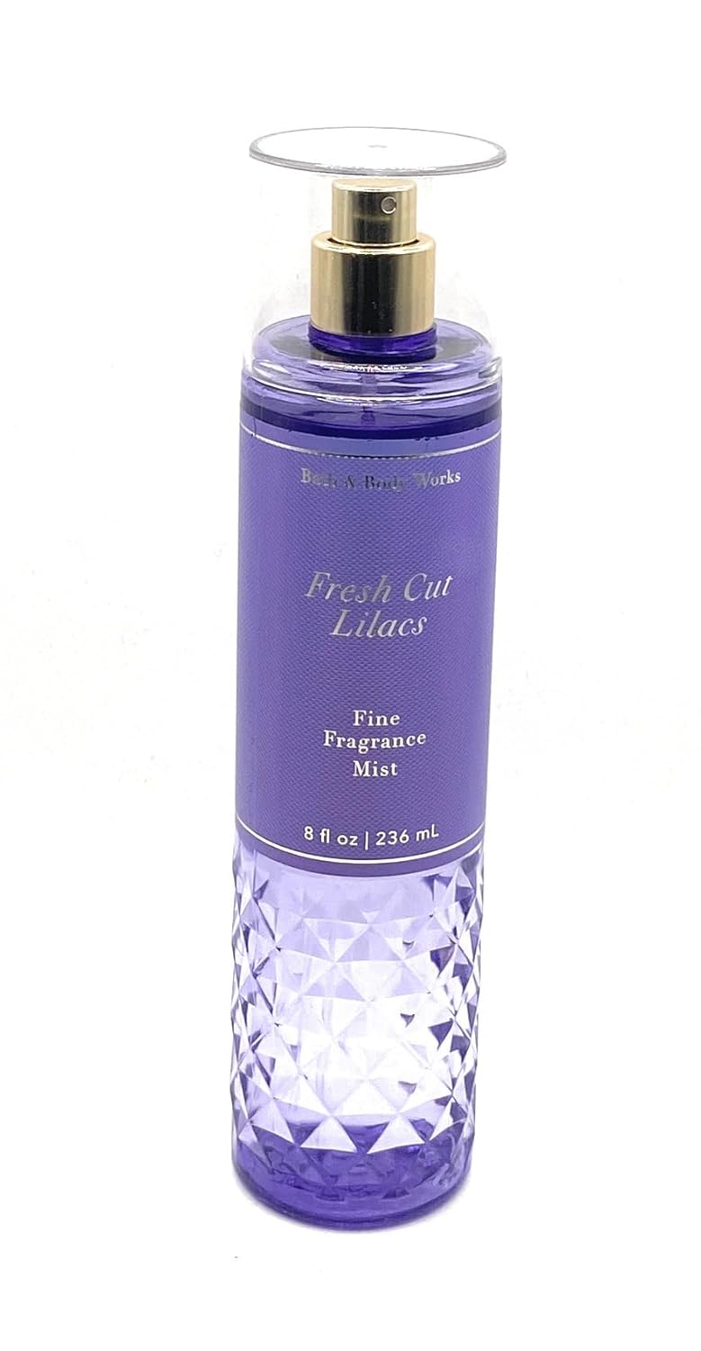 Bath and Body Works Fresh Cut Lilacs Fine Fragrance Mist 8 Fluid Ounce Body Spray Diamond Plate Decorative Bottle, Purple (2023 Limited Edition)