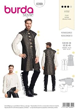 Burda Style Sewing Pattern B6399 - Mens Renaissance Shirt & Waistcoat, A38-40-42-44-46-48
