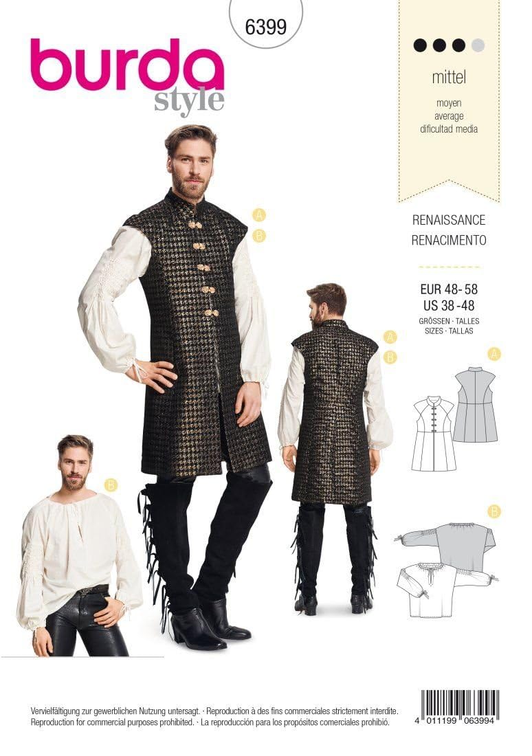 Burda Style Sewing Pattern B6399 Men's Renaissance Shirt