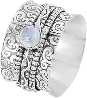 Rainbow Moonstone Spinner Ring, Amazing June Birthstone Gifts Ring, Anniversary Gifts For Mom Dad, Anxiety Ring, Worry Fidget Ring, Thumb Ring, Meditation Ring