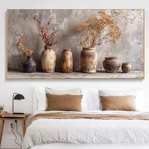 Ltjiajuypd Frameless Modern Canvas Prints Rustic Vase With Dried Flowers Posters Wall Art For Living Room Vintage Home Decor(40X80cm)