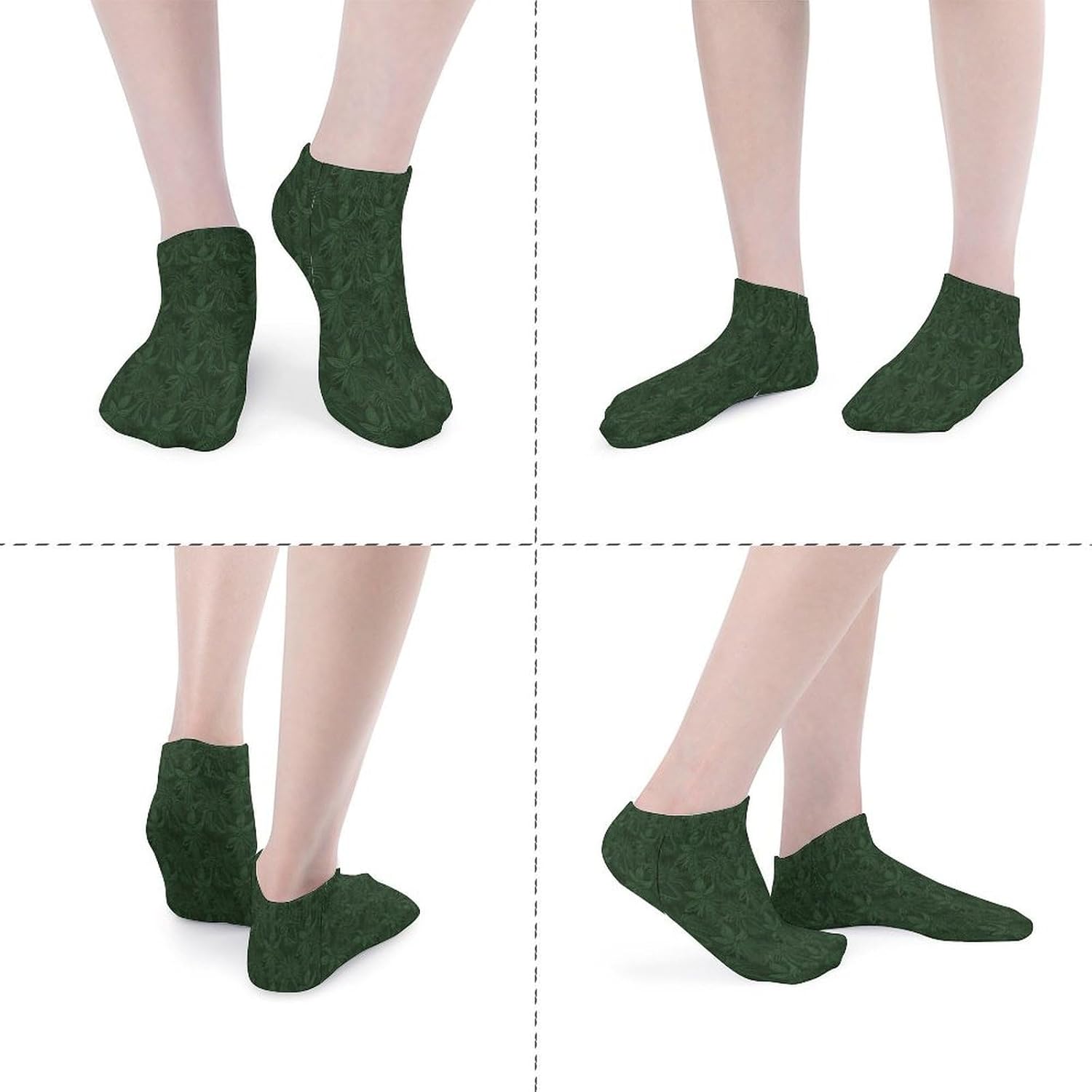 Socks for Men Women 5 Pairs Short Ankle Socks | Hunter Green Floral Petals Pattern Low Cut Casual Crew Sock Cute Breathable Athletic Socks Non Slip No Show Sock