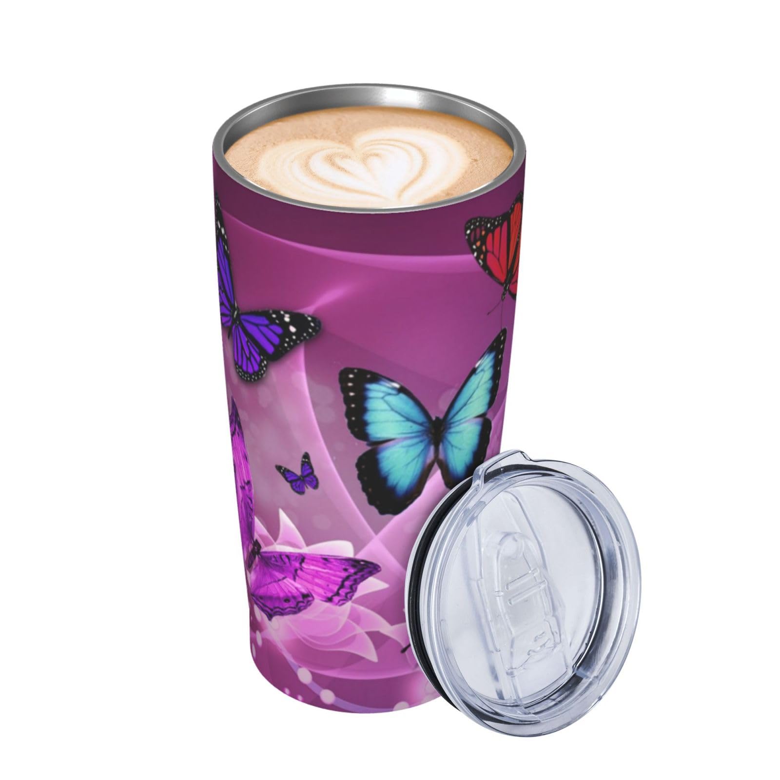 Violette Schmetterlinge bedruckte Edelstahltasse Autobecher tragbare Thermobecher