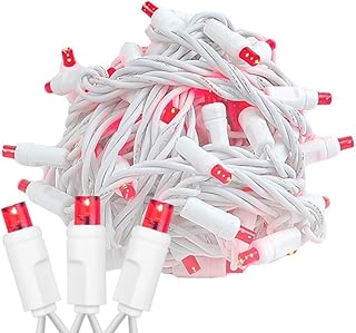 Novelty Lights 34ft Christmas String Lights, 100 Red LED Bulbs on White Wire, 4" Spacing, Connectable Indoor Outdoor Commercial Grade Lighting for Holidays Patio Weddings