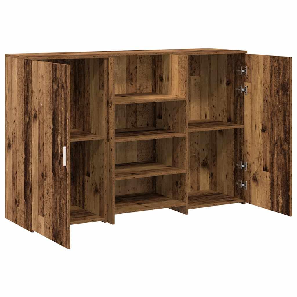 Banco reception effetto legno vecchio, 155 x 50 x 103,5 cm, materiale in legno, robusto bancone per ufficio, hotel, salone, scrivania versatile con spazio di archiviazione