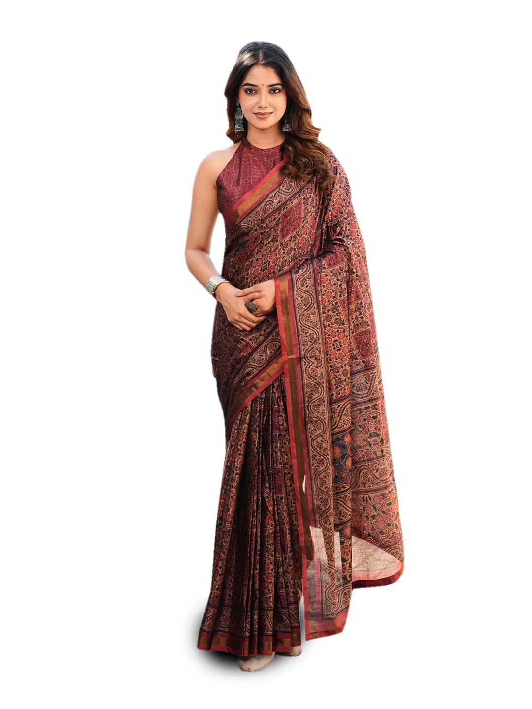 womanista Women's Ready to wear ajrak print art silk saree(TI7300_Beige_Onesize)-picture-27