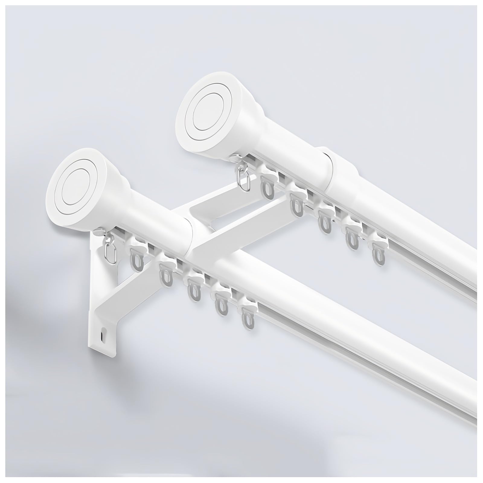 Roman Curtain Track, Double Curtain Rods with Cap Finial & Brackets, Aluminum Rail Silent Curtains Rails System for Shower Bay/Window/RV/Room Divider(White,90CM)