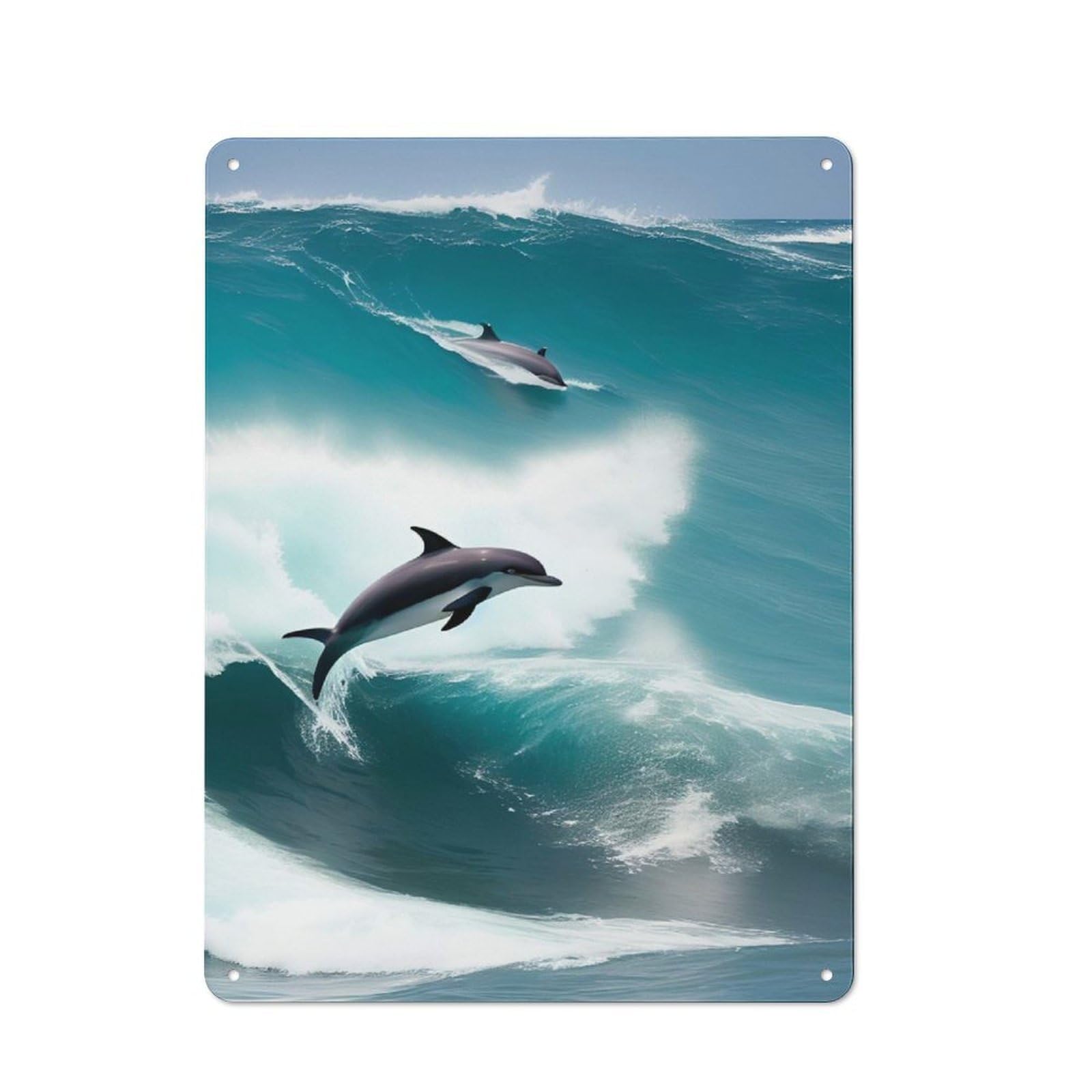 Junmoney Style-19 Dolphins Fishes In The Sea Vintage Metal Sign 40X30cm For Living Room Wall, Gift For Home Wall Decor Collectors During The Christmas Season
