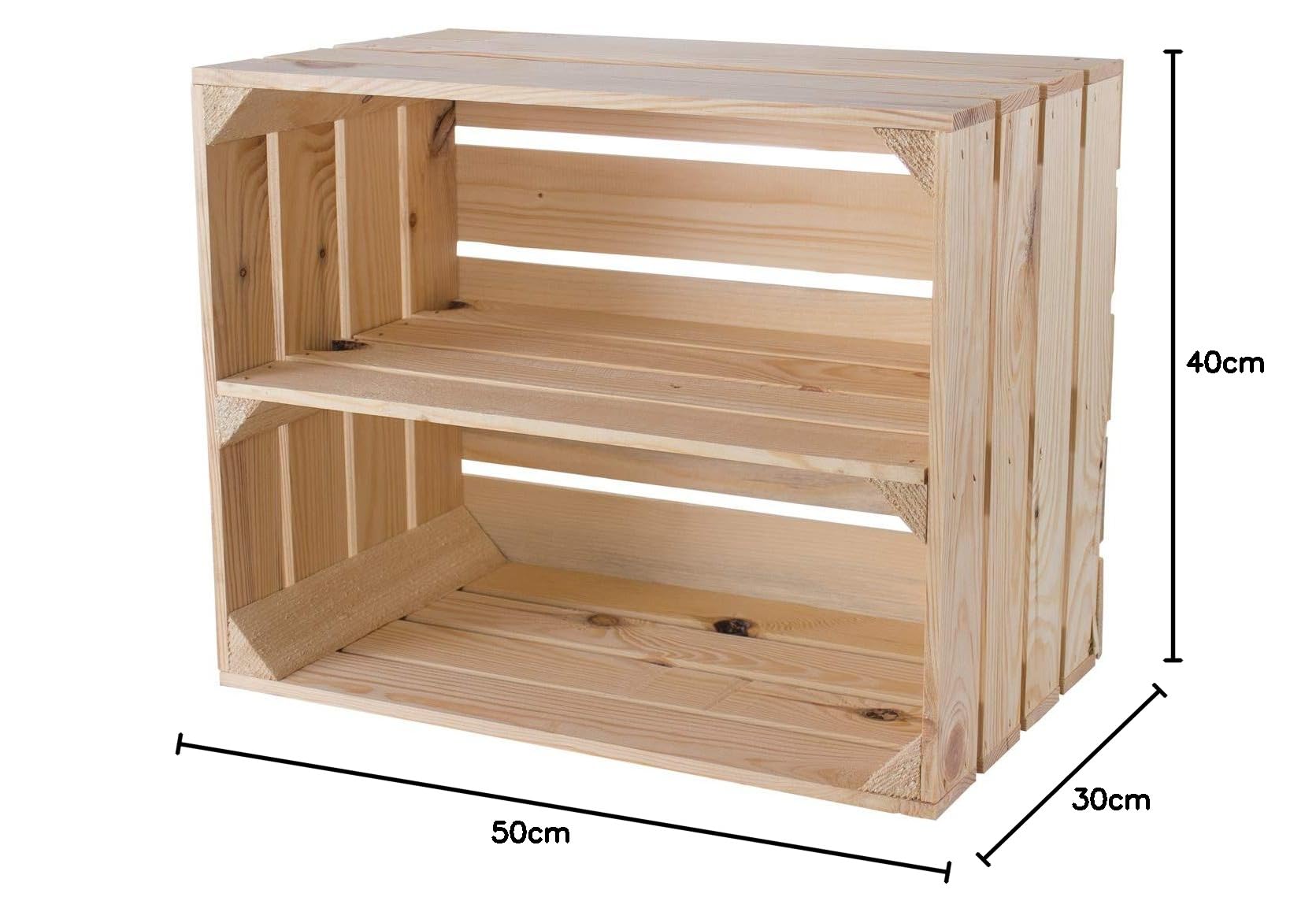 Natur Obstkiste mit Zwischenboden 50cm x 40cm x 30cm Weinkisten Naturbelassen unbehandelt helle Regalkiste Holzboxen als Wandboard stabile Dekokisten für Flur/Wohnzimmer