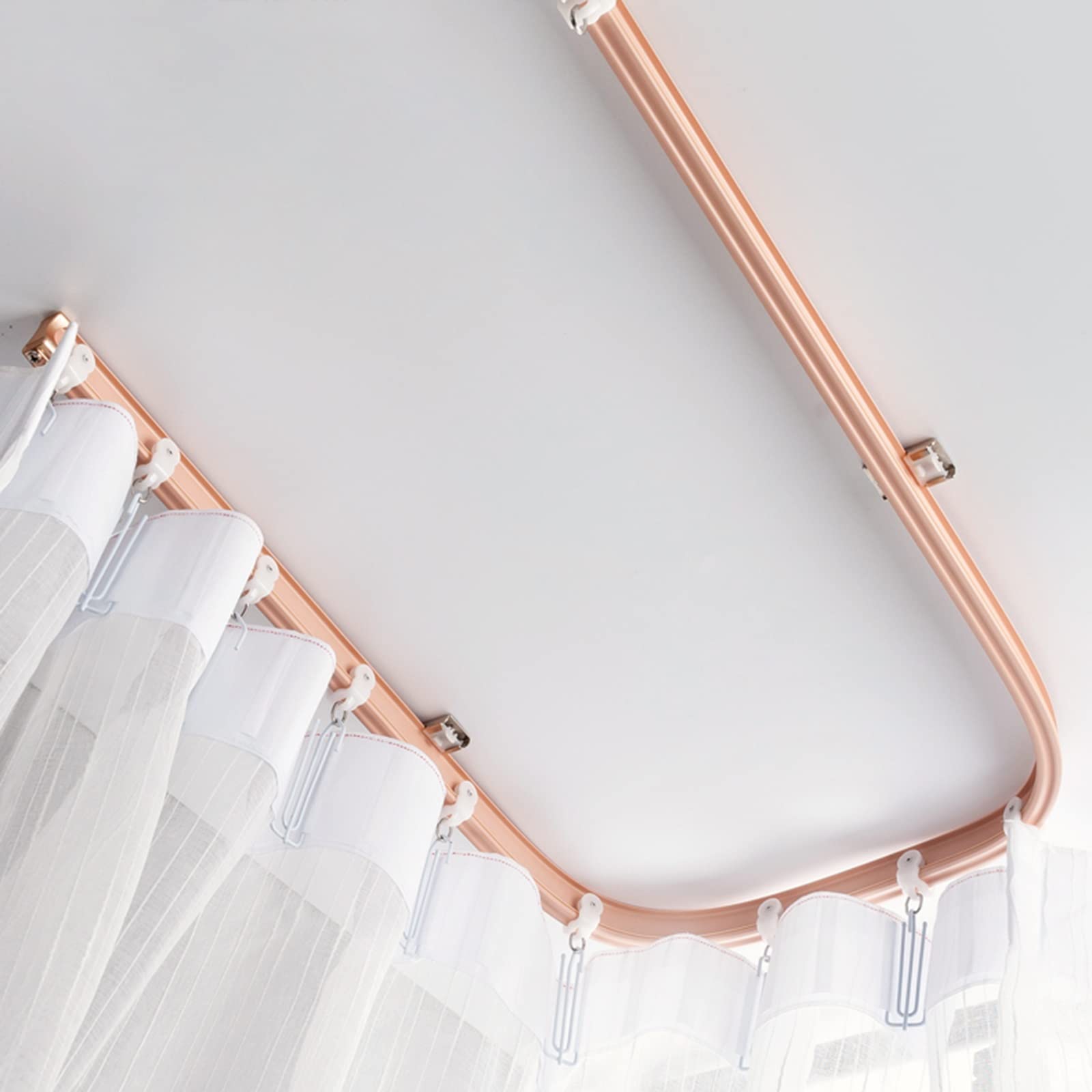 Barra divisora curvada para hospitales y duchas, ajustable de 1 a 4 m, barra de cortina deslizante rosa para montaje en pared/techo, flexible para ventanas en forma de L/U, 1 m.