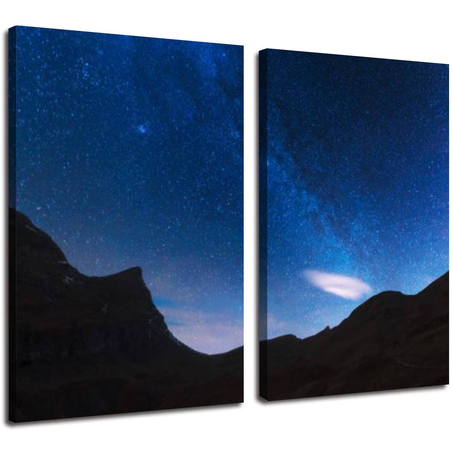 POTAETWL 2 Panel Canvas Wall Art - Incredible night view of Milky Way in blue sky Painting on Canvas Wall Art Office Living Room Kitchen Modern Home Decor 24"x36"