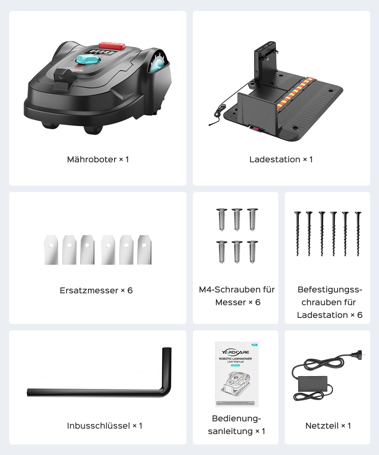 YARDCARE M800Plus Mähroboter ohne Begrenzungskabel bis 800m², U-förmiges Schneiden,GPS Positionierung+KI Vision Rasenmäher Roboter, App-Steuerung, 150 Hindernisvermeidung（Schwarz und blau）