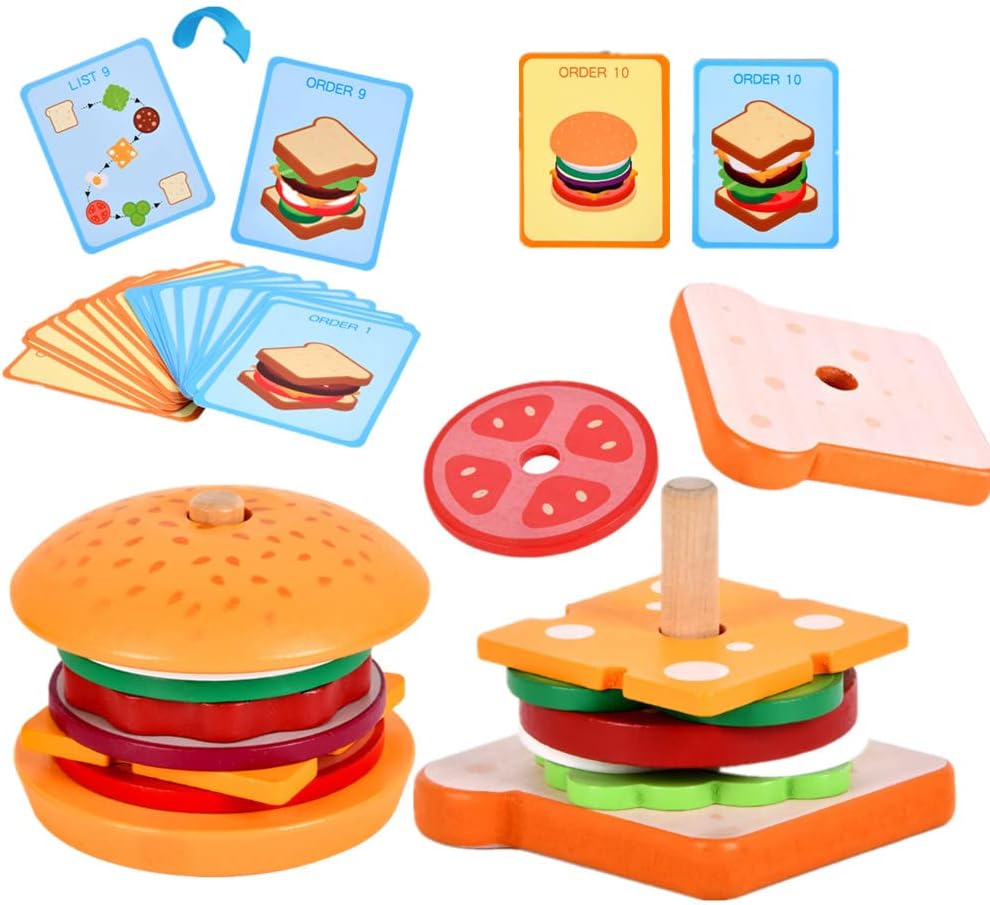 eamve Montessori Toys for Toddlers,Wooden Burger Sandwich