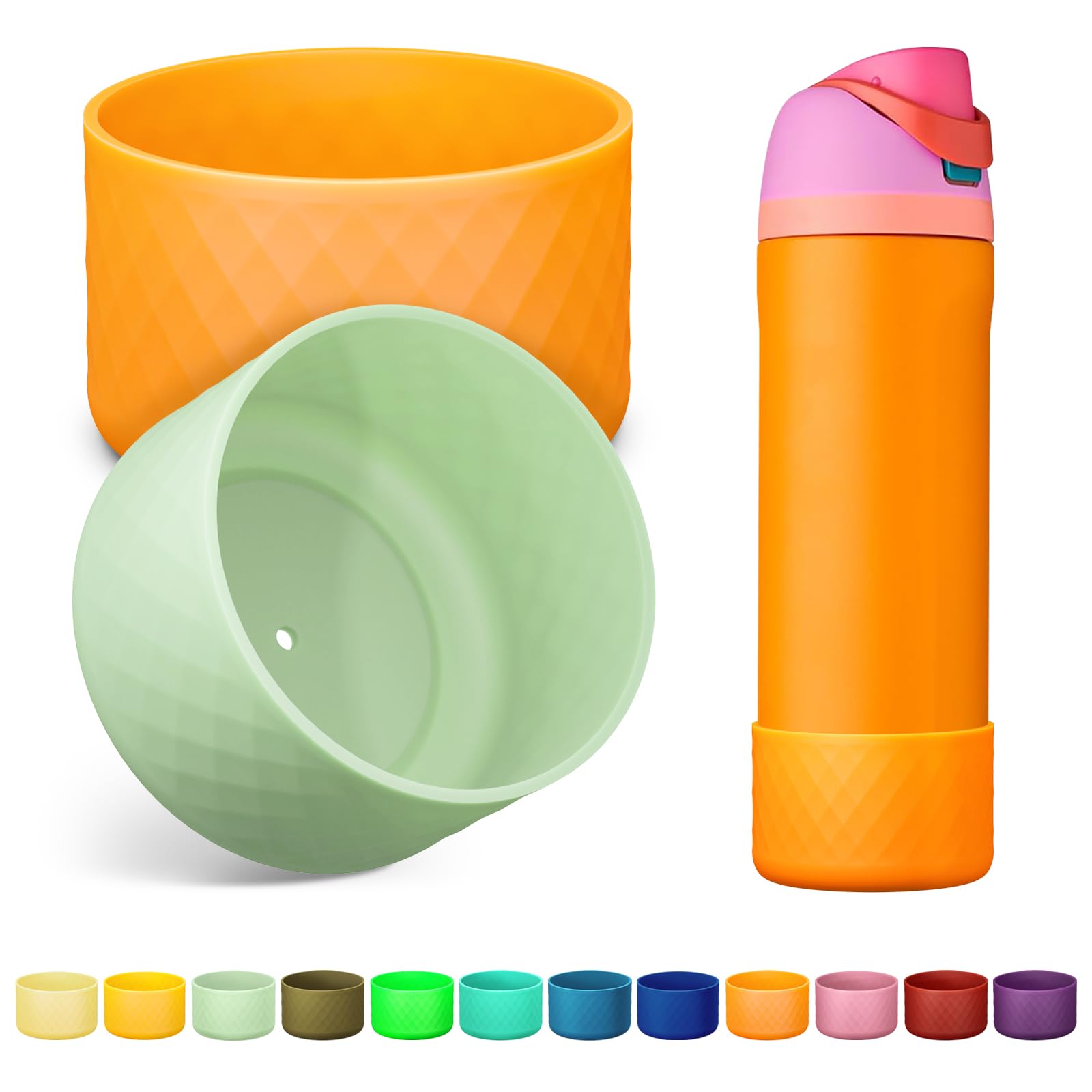 2PCS Silicone Water Bottle Boot for Owala 24oz 32oz 40oz, Anti-Slip Protective Sleeve Bottom Bumper Protector for FreeSip, Twist, and Flip Stainless Steel Water Bottles