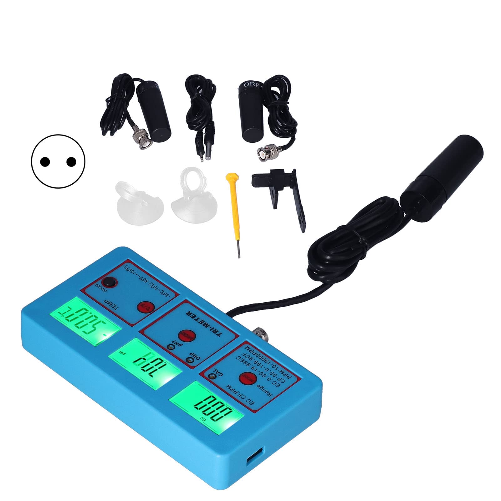 Fdit PH-Multiparameter-Wasserqualitätsmonitor ORP EC TDS CF TEMP-Tester mit LCD-Hintergrundbeleuchtung für Hydroponik-Aquarium-Schwimmbad-Wassertests (EU-Stecker 220 V)