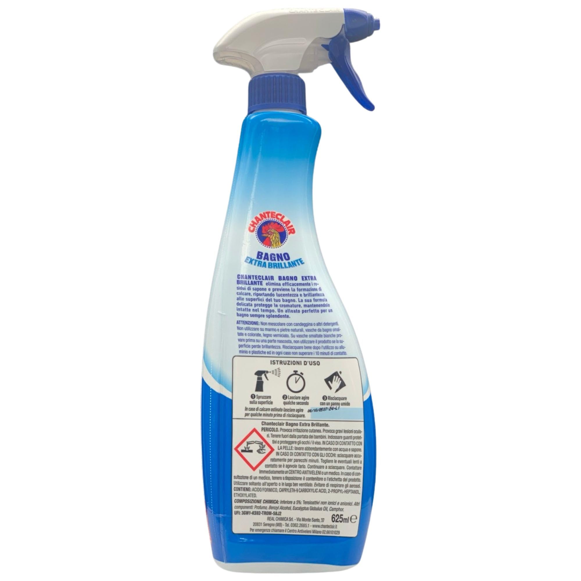 SET: 3x Detergente Spray BAGNO EXTRA BRILLANTE, Elimina i Residui Di Sapone, Con Azione Anticalcare 625ml + Panno SOFT In Lattice, Formato 30x30cm