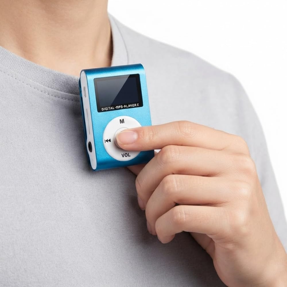 drumstone (𝐏𝐫𝐞𝐦𝐢𝐮𝐦 𝟏𝟓-𝐘𝐞𝐚𝐫 𝐖𝐚𝐫𝐫𝐚𝐧𝐭𝐲) portable mini mp3 player with earphones & usb cable, back clip design, memory card support, compact music player for running, walking
