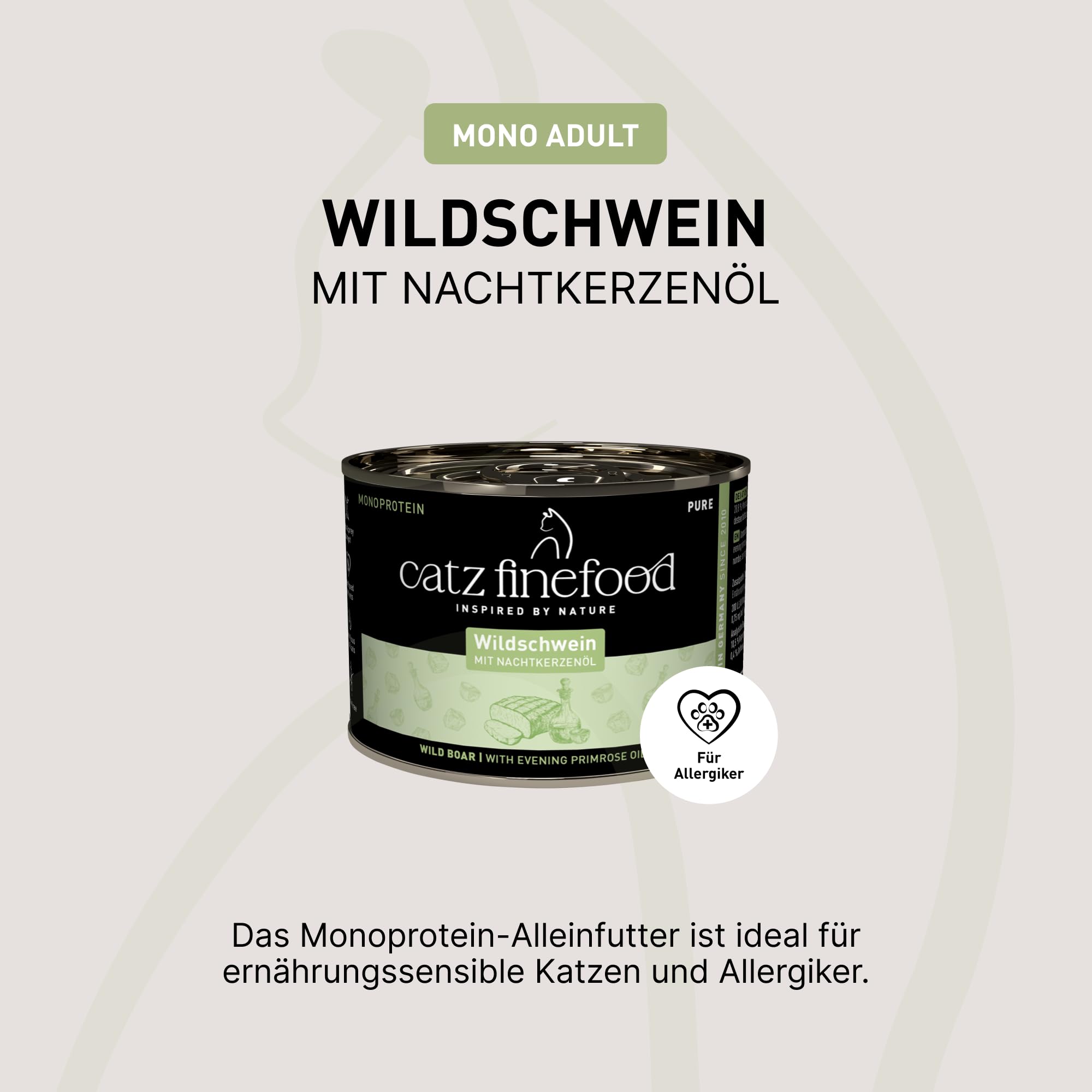catz finefood Purrrr Monoprotein karma dla kotów z motywem dzika, mokra nr 109, dla kotów wrażliwych na odżywianie, 70% zawartości mięsa, puszka 6 x 200 g