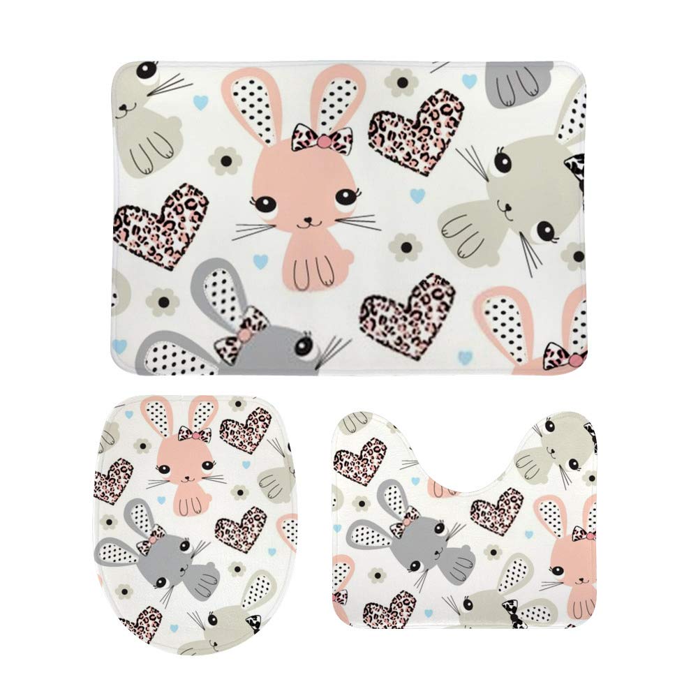 Tapis de bain antidérapants lot de 3 avec motif lapin mignon