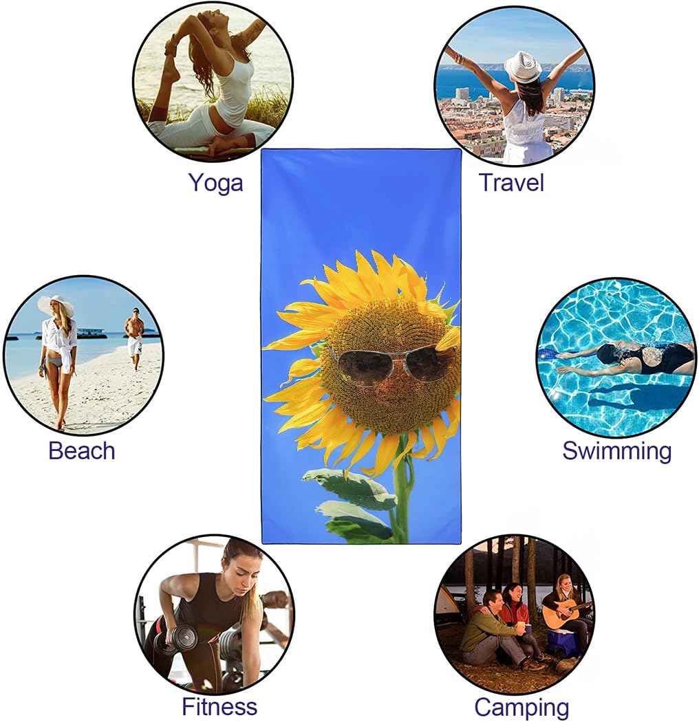 Sunflower Beach Towel Oversized 36"x72" Quick Dry Thin Lightweight Bath Towel for Pool Travel Yoga