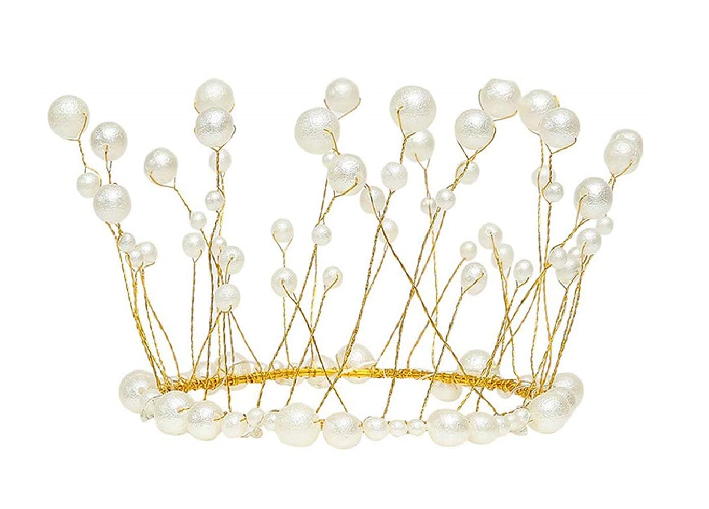 VEEMIZO Princess Crown Cake Artificial Pearl Princess Crown Tiara Cake Topper Decoration Princess Birthday Wedding Bride Cake Decor Crown Hair Ornament,Handmade Seaweed Bead Headdress