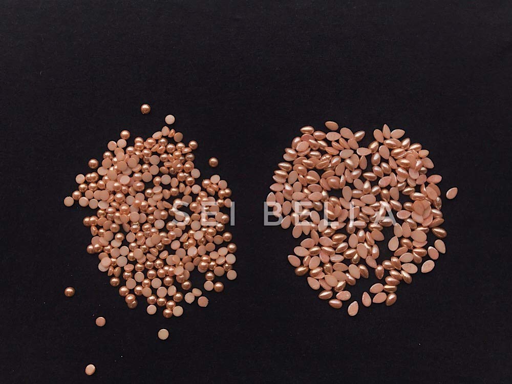 Sei Bella Round & Drop Shape Half Cut Pearls(Moti) for Craft Material, Dress Making, Jewellery Making, Scrap Booking, Trays Making, Arts & Embroidery Rose Gold - Combo Pack of 500 Beads