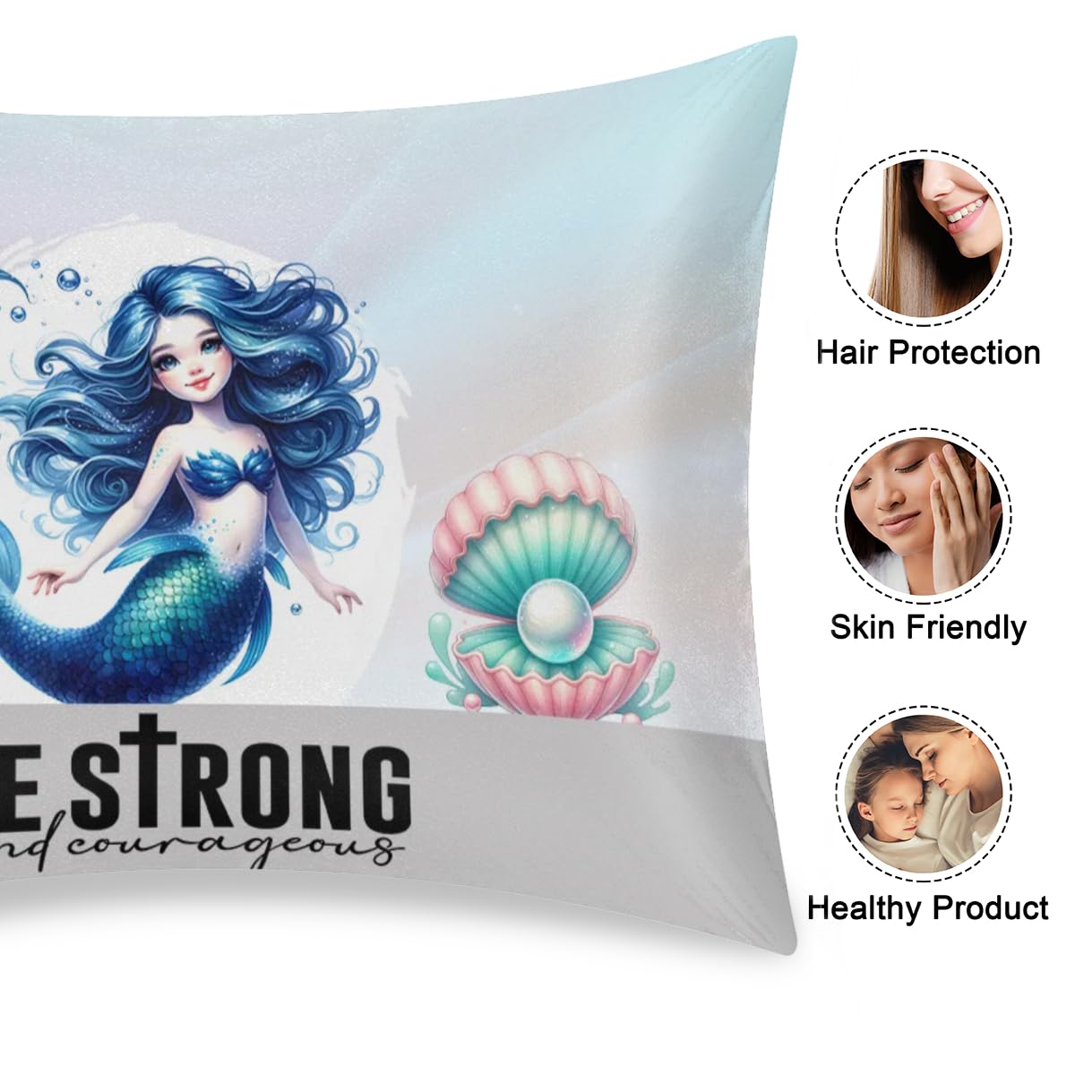 Satin Pillowcase for Hair and Skin Queen Size Silp Silk Pillowcase Soft Cute Mermaid Girl Satin Cooling Pillow Covers with Envelope Closure for Bed Hoilday Decorative 20 × 30inch 1 pcs