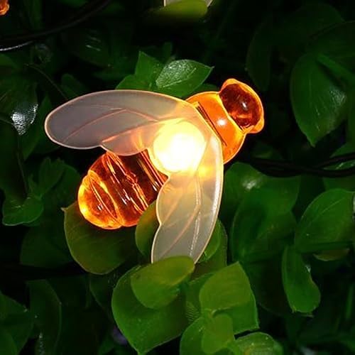 Miniatura 3 de Guirnalda de luces de abeja enchufables, 33 pies, 100 luces LED en forma de abeja, 8 modos de luces para jardín, patio, decoración de césped (blanco