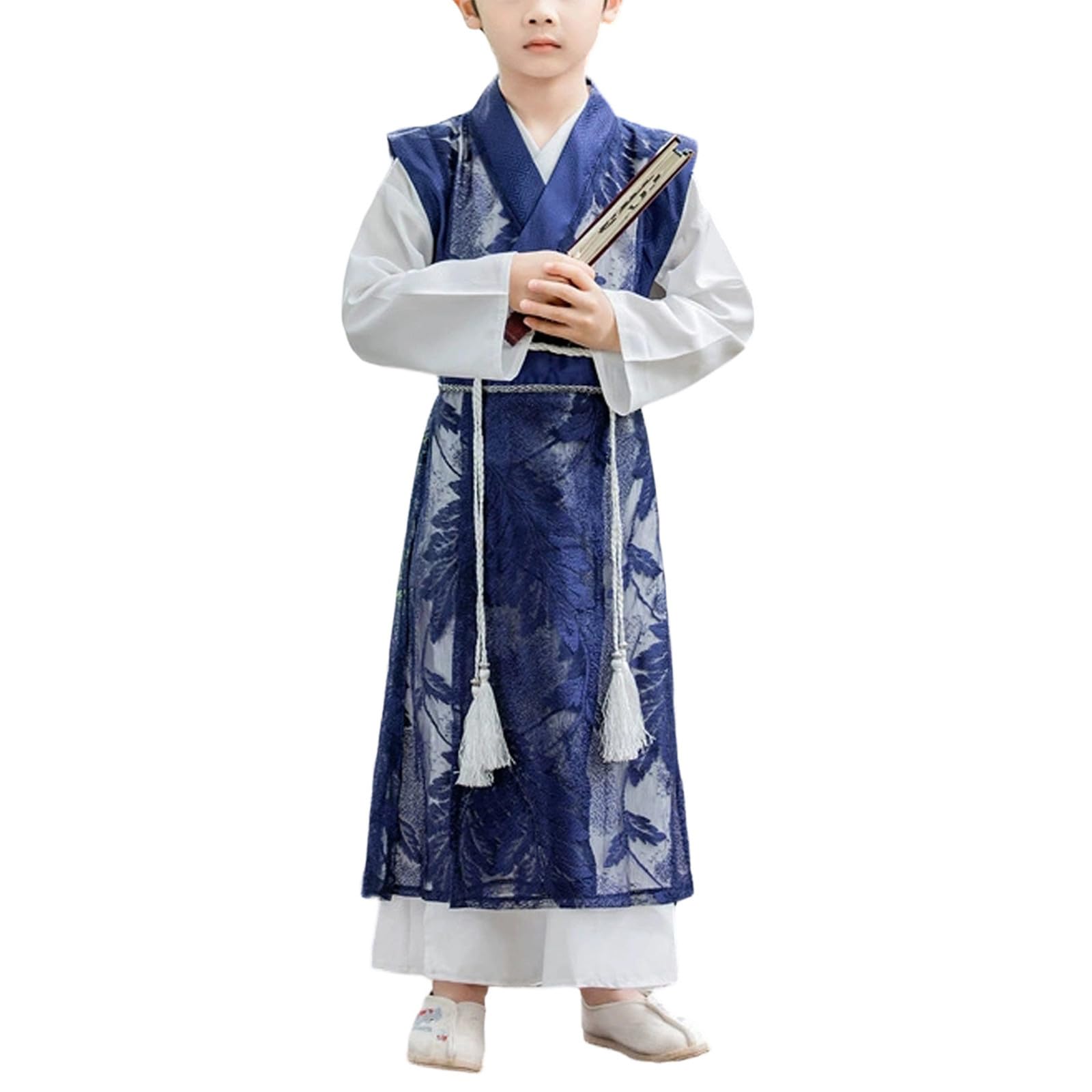 2026 World Book Day Costumes Chinese For Boys Traditional Ancient Performance Outfit (Navy, 11-12 Years)