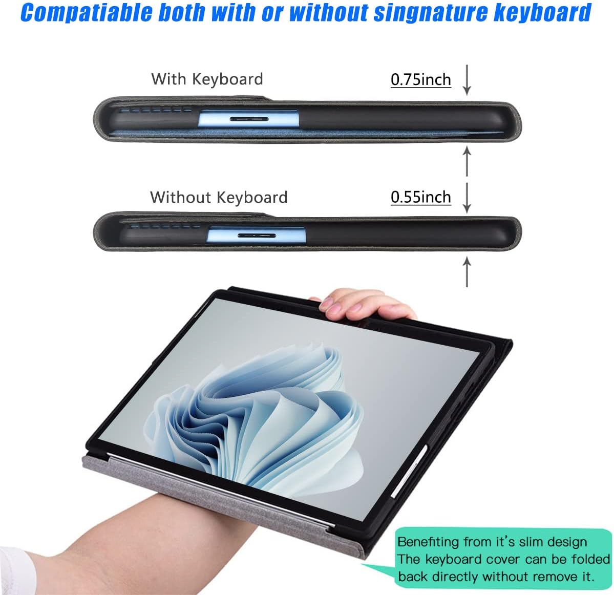 Protective Case for Microsoft Surface Pro 9/10/ 11th Edition AI PC 2024 13" Shell Compatible with Keyboard Cover Ultral Thin & Light Heat Dissipation Design (Black)